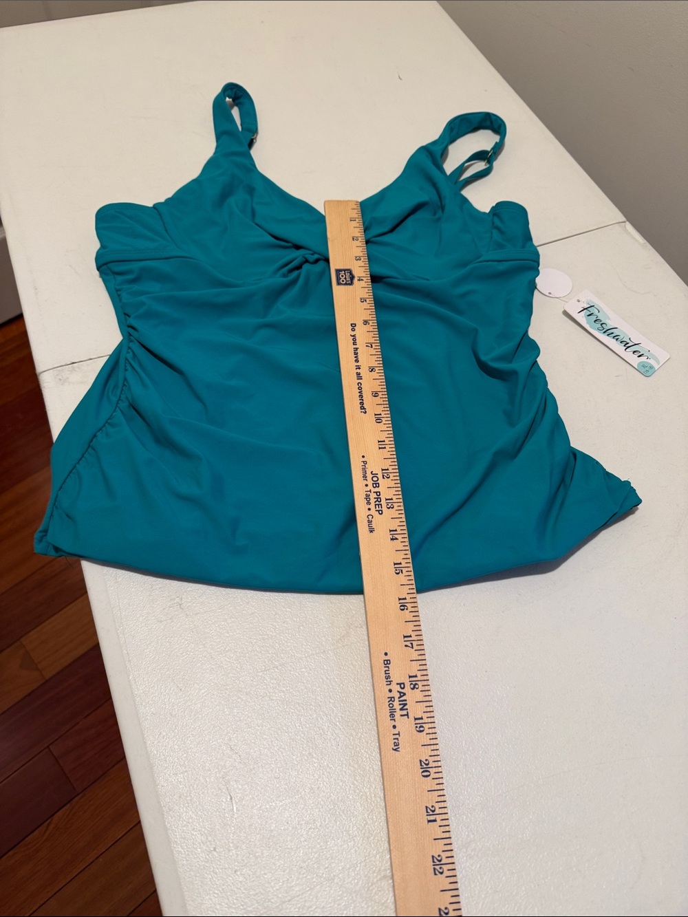 NWT Teal Ruched Tankini Top Twist VNeck Underwire Remo Pads Adjustable Straps XL - Picture 7 of 11